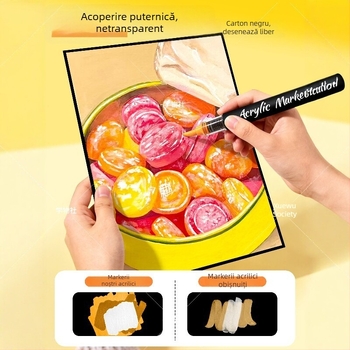 Marker acrilic cu lichid direct, într-o cutie neagră mică, pentru artă, markere de tip acuarelă care pot fi suprapuse, pentru desenele copiilor, markere colorate