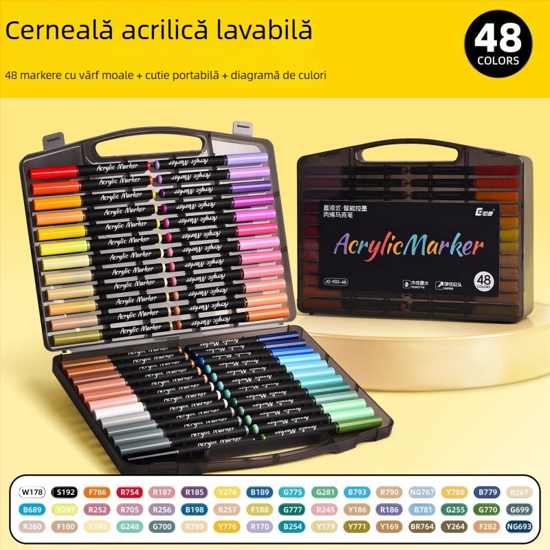 Marker acrilic cu lichid direct, într-o cutie neagră mică, pentru artă, markere de tip acuarelă care pot fi suprapuse, pentru desenele copiilor, markere colorate