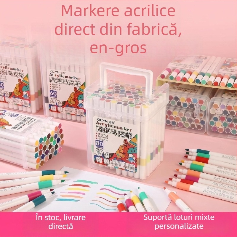 Markeri acrili noi cu găleată portabilă pentru arta copiilor – markeri de acuarelă, desen manual, DIY, lavabil
