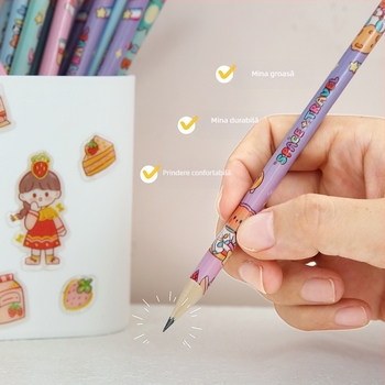 Creioane HB drăguțe cu personaje de desene animate, pentru elevi și copii, creioane pentru scris și desen în nuanțe macarons, rechizite școlare