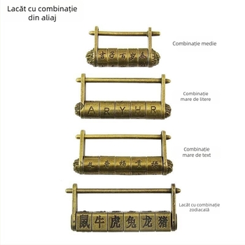 Lacăt cu combinație de litere – stil chinezesc antic, lacăt retro pentru cutie de bijuterii cu deschidere orizontală