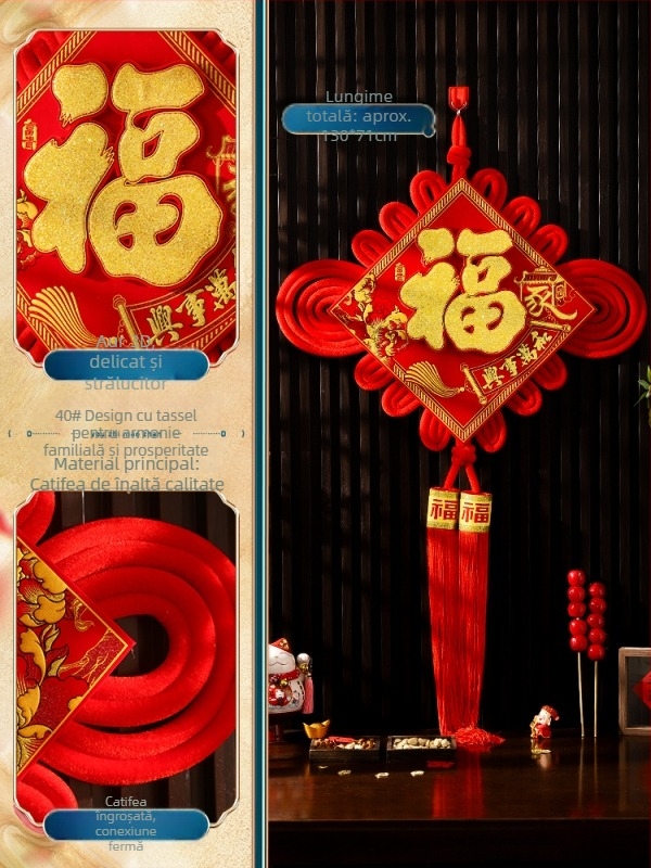 Pandantiv mare cu nod chinezesc pentru sufragerie, cu simbolul norocului, pește și motive de festival chinezesc, decor de interior de lux pentru noul cămin