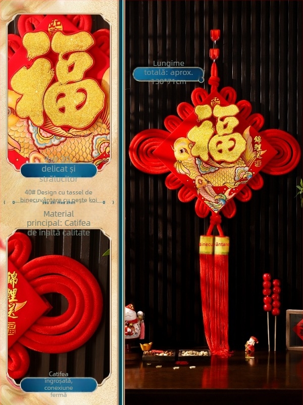 Pandantiv mare cu nod chinezesc pentru sufragerie, cu simbolul norocului, pește și motive de festival chinezesc, decor de interior de lux pentru noul cămin