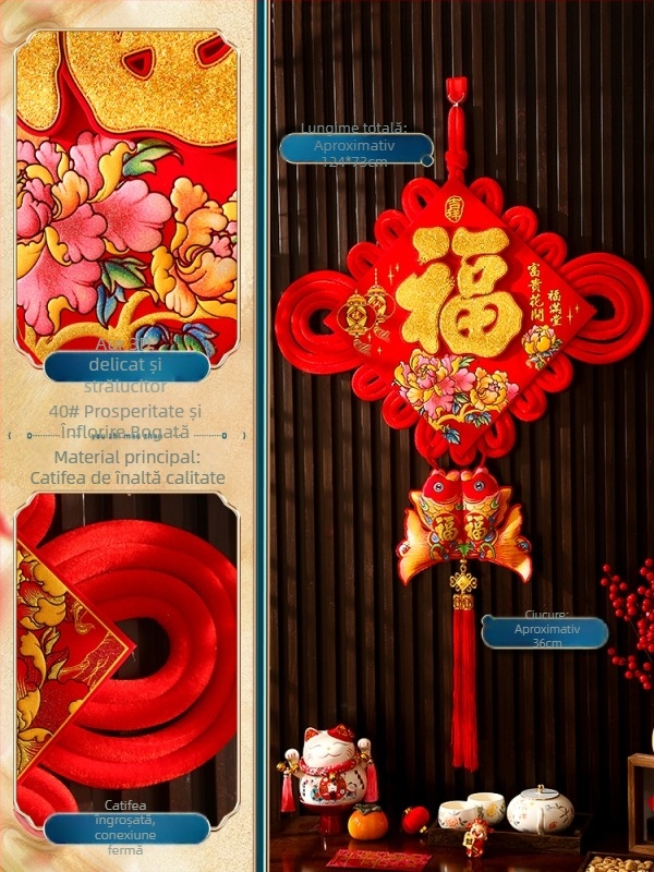Pandantiv mare cu nod chinezesc pentru sufragerie, cu simbolul norocului, pește și motive de festival chinezesc, decor de interior de lux pentru noul cămin