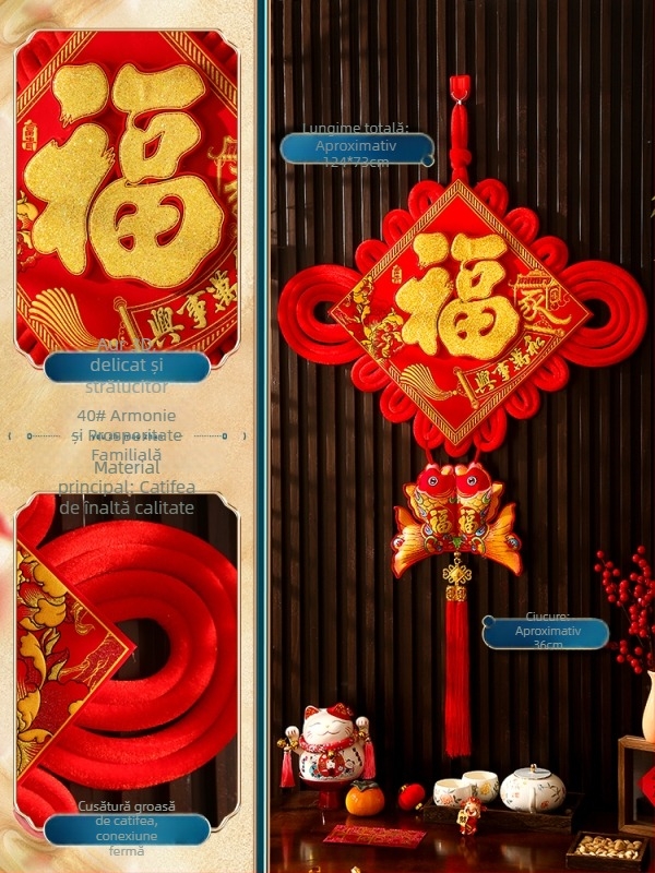 Pandantiv mare cu nod chinezesc pentru sufragerie, cu simbolul norocului, pește și motive de festival chinezesc, decor de interior de lux pentru noul cămin
