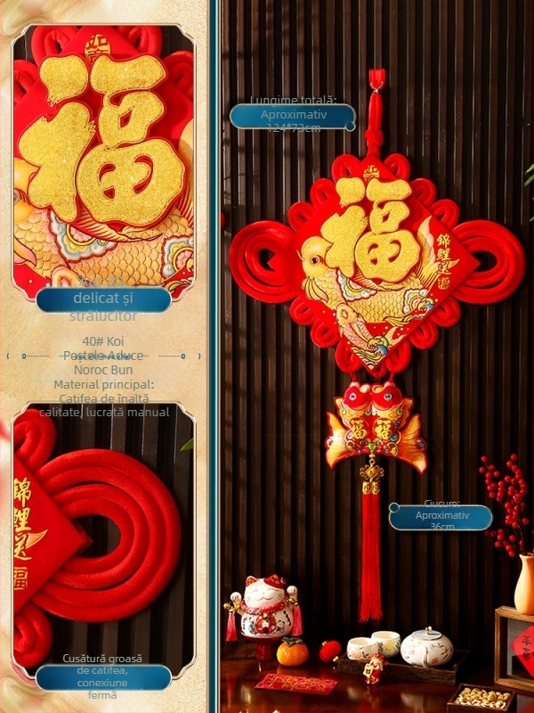 Pandantiv mare cu nod chinezesc pentru sufragerie, cu simbolul norocului, pește și motive de festival chinezesc, decor de interior de lux pentru noul cămin