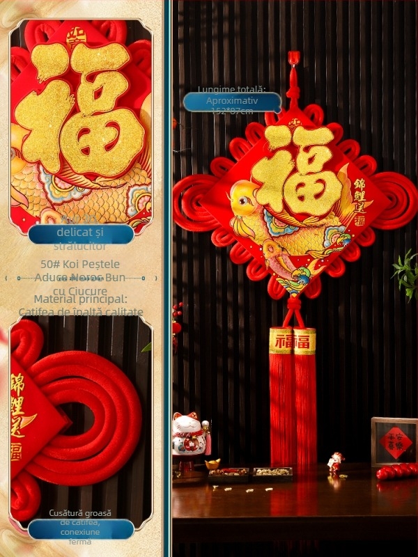 Pandantiv mare cu nod chinezesc pentru sufragerie, cu simbolul norocului, pește și motive de festival chinezesc, decor de interior de lux pentru noul cămin