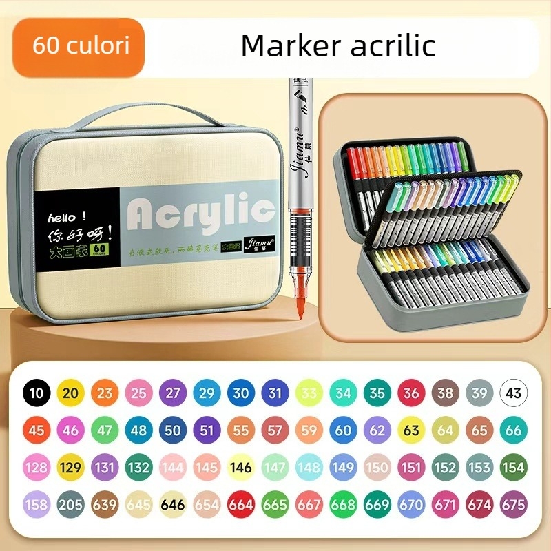 Set de markere acrilice cu vârf moale, în husă de depozitare, pentru elevi, culori opace, 80 de nuanțe, artă pentru copii