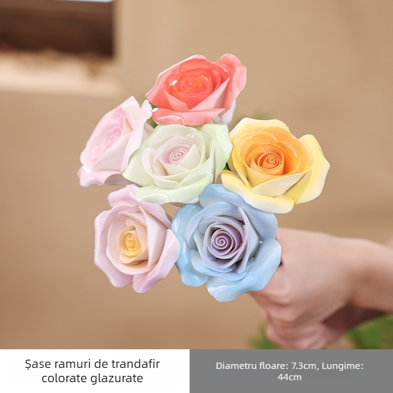 Buchet ceramic de trandafiri, flori artificiale, piesă decorativă pentru masă de living