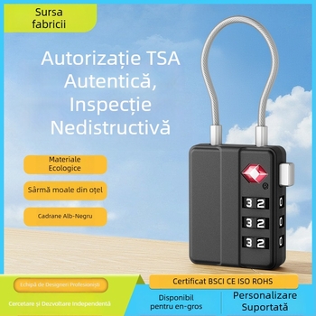 Lacăt de bagaje cu parolă, cablu din oțel, ABS, TSA aprobat