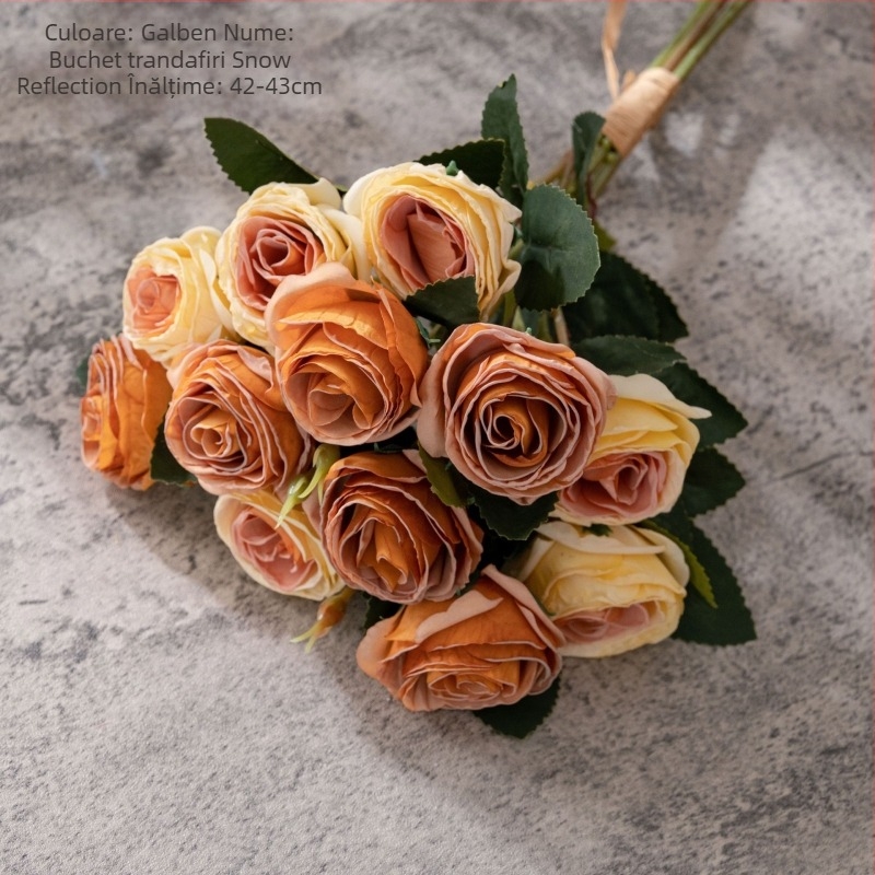 Trandafir cu margine arsă — flori artificiale legate manual, pentru decor acasă, nunți și decor de perete cu trandafiri