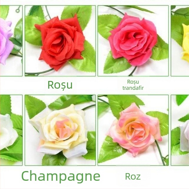 Viță de trandafiri din mătase, ghirlandă decorativă pentru perete, trandafiri artificiali, peste 200 cm