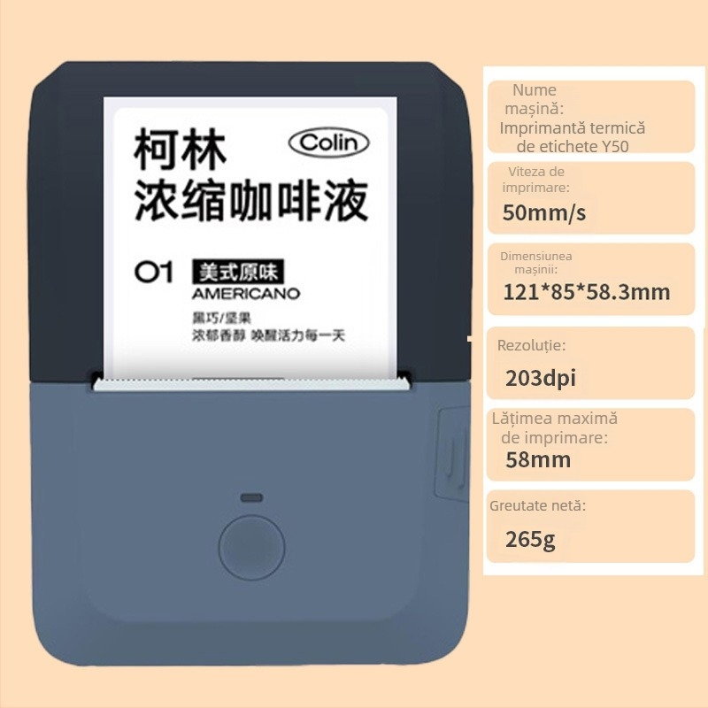 Imprimantă portabilă de etichete Y50, Bluetooth, imprimare termică – etichete de preț și etichete mici, personalizare