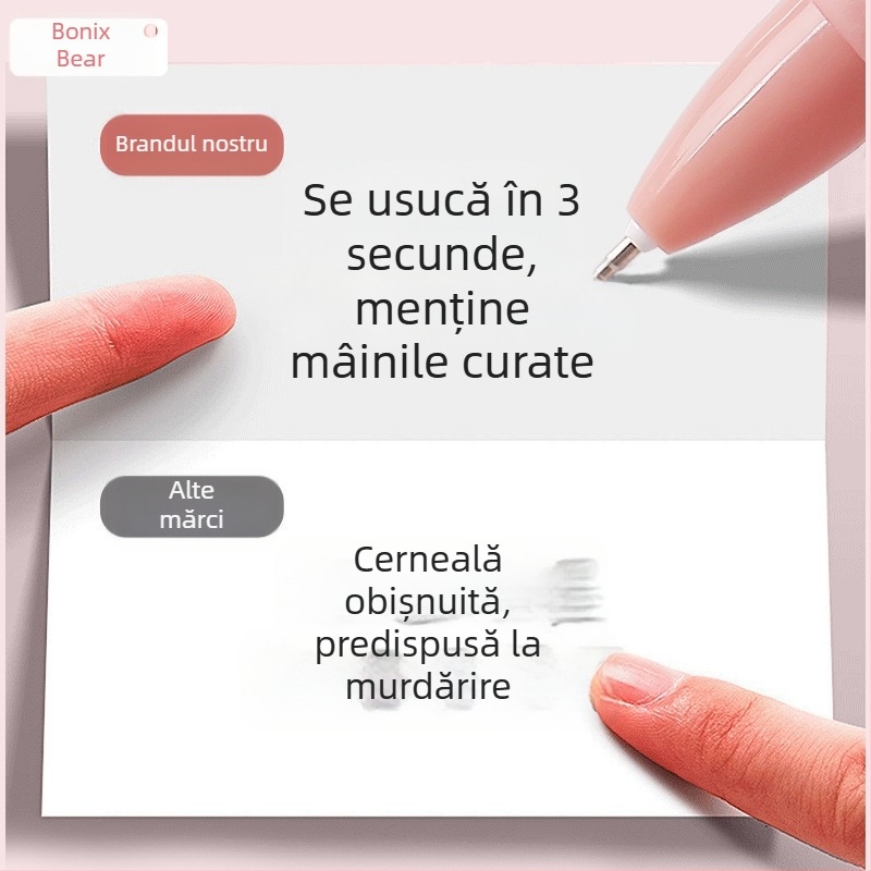 Pix cu vârf de pensulă negru, cerneală uscată rapid, scriere netedă, mecanism de apăsare, vârf ST, cerneală de rezervă