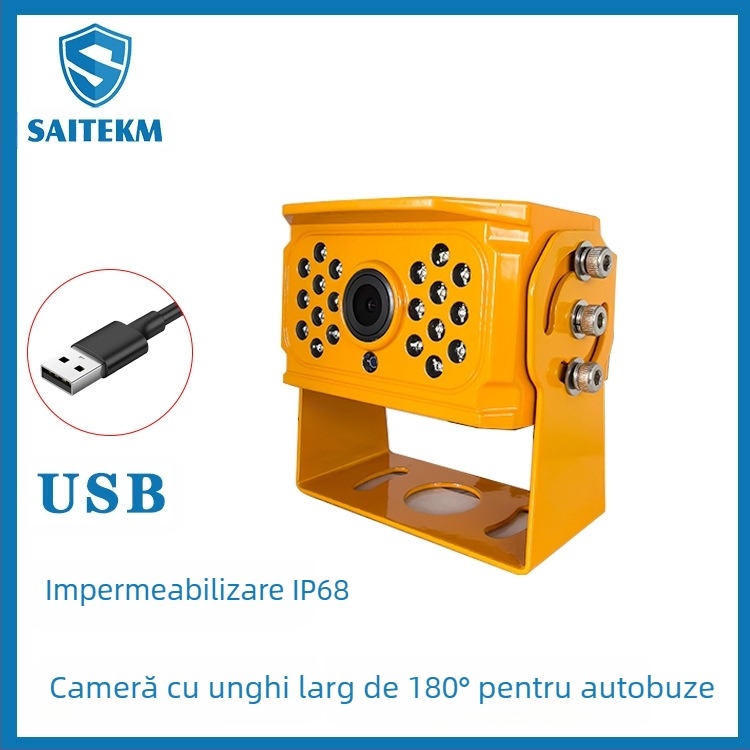 Cameră USB pentru recul auto, unghi larg de 180°, impermeabilă, vizionare infraroșu nocturnă, monitorizare autobuz