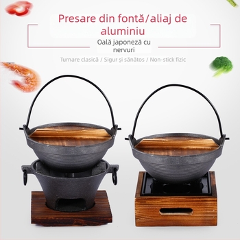 Oală japoneză din fontă pentru sukiyaki, porție individuală, cu aragaz cu alcool solid – oală mică pentru uz casnic