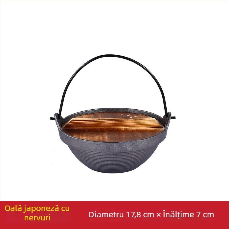 Oală japoneză din fontă pentru sukiyaki, porție individuală, cu aragaz cu alcool solid – oală mică pentru uz casnic