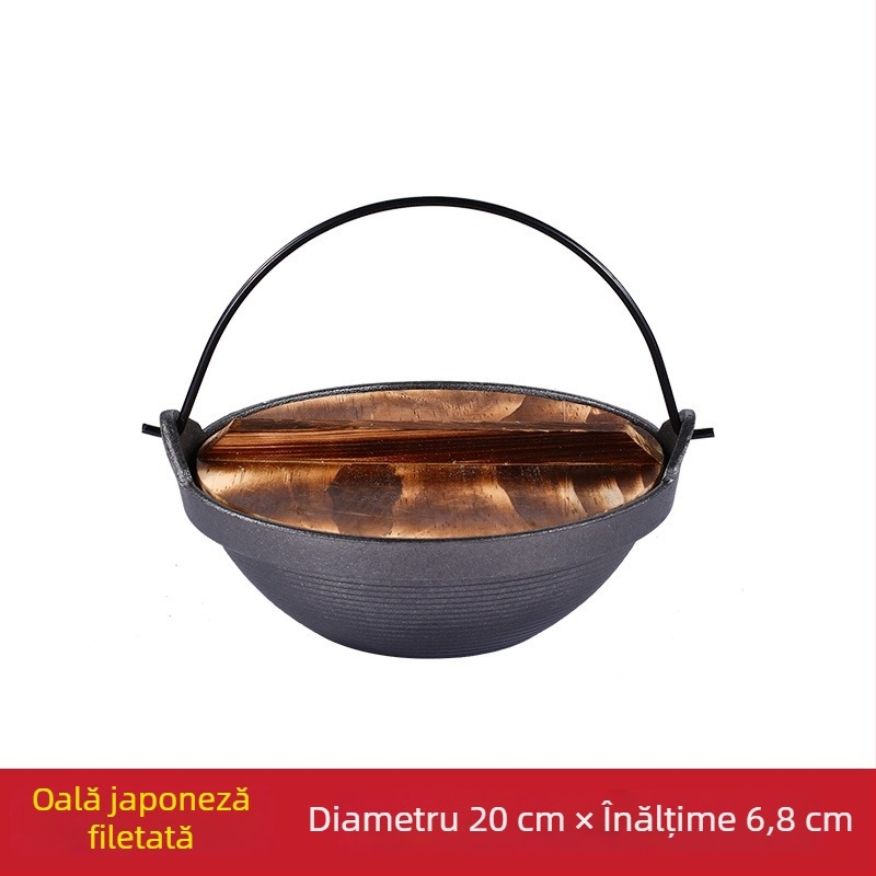 Oală japoneză din fontă pentru sukiyaki, porție individuală, cu aragaz cu alcool solid – oală mică pentru uz casnic