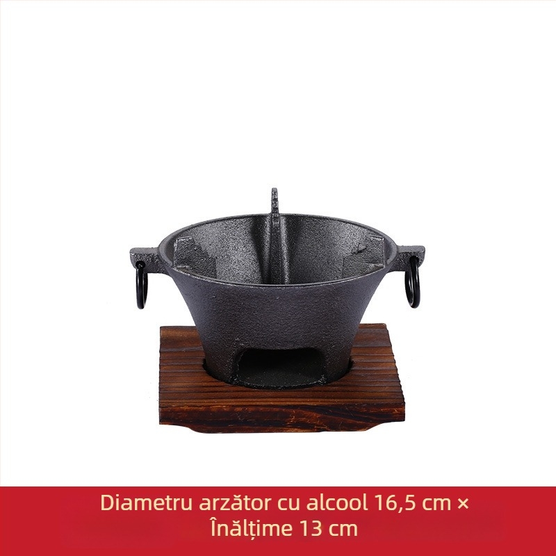 Oală japoneză din fontă pentru sukiyaki, porție individuală, cu aragaz cu alcool solid – oală mică pentru uz casnic