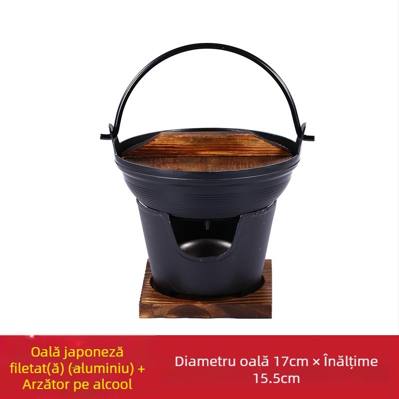 Oală japoneză din fontă pentru sukiyaki, porție individuală, cu aragaz cu alcool solid – oală mică pentru uz casnic