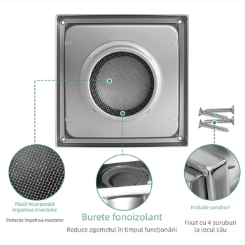 Capac de ventilație din oțel inoxidabil 304 pentru perete exterior, protecție la ploi și vânt, capac rotund pentru supapă de control a conductei de evacuare
