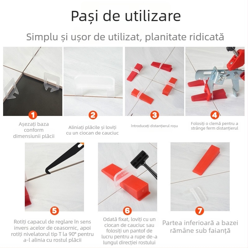 Nivelator de plăci ceramice, model de lux, cu canal ultra-fin, asistent pentru montajul plăcilor de podea, bază solidă 0,35 mm, 0,5 mm