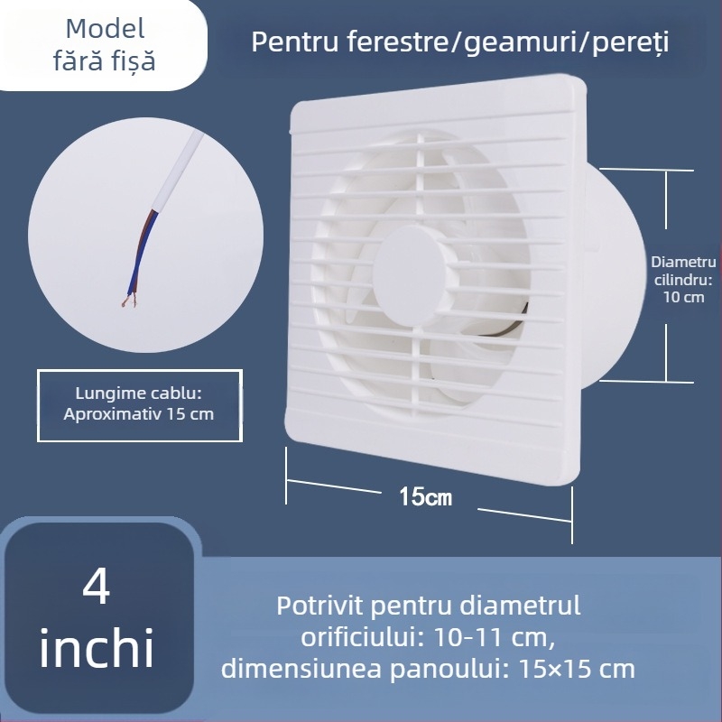 Ventilator de evacuare pentru baie și bucătărie, ventilație puternică pentru uz casnic