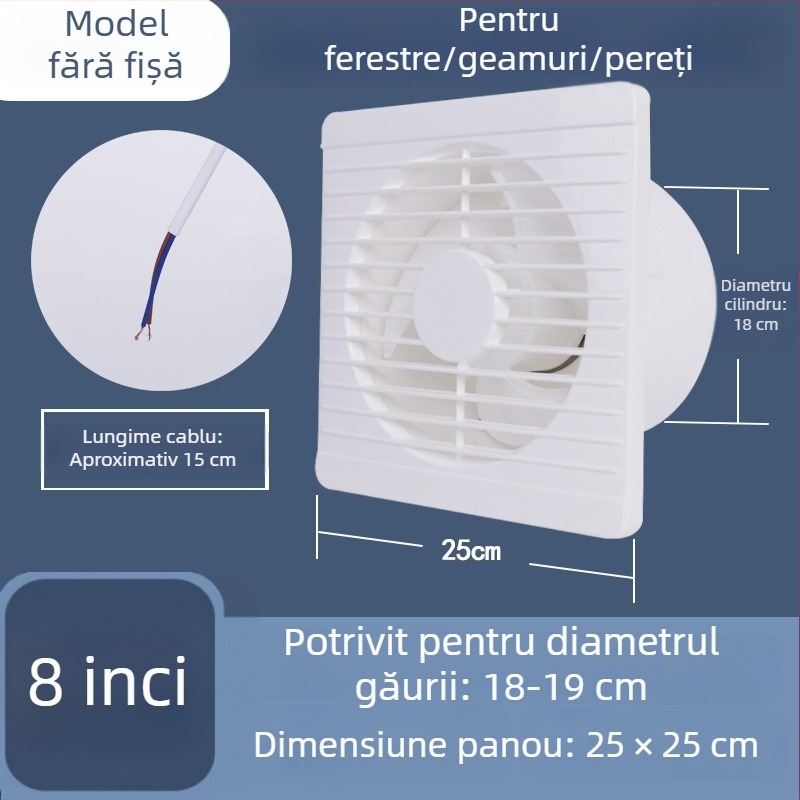 Ventilator de evacuare pentru baie și bucătărie, ventilație puternică pentru uz casnic