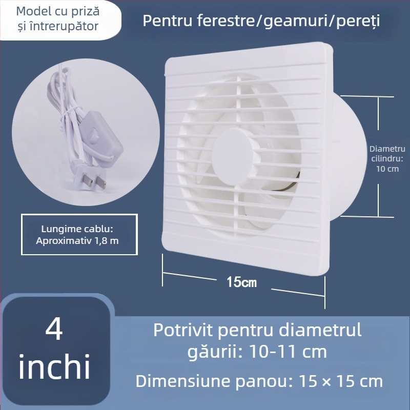 Ventilator de evacuare pentru baie și bucătărie, ventilație puternică pentru uz casnic