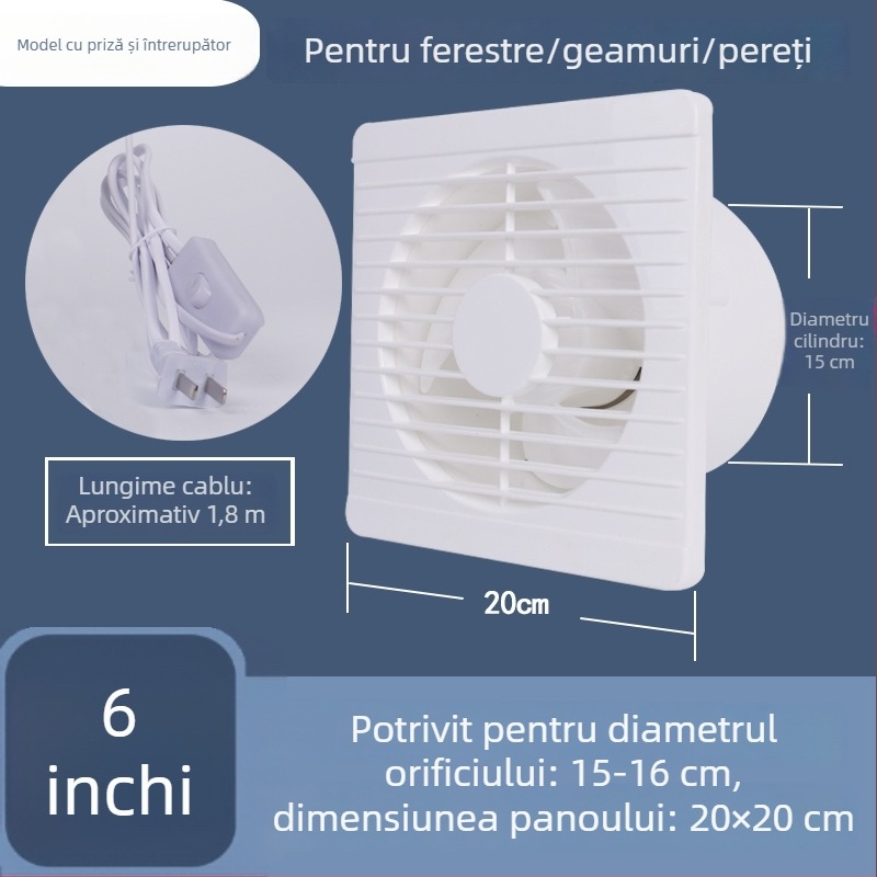 Ventilator de evacuare pentru baie și bucătărie, ventilație puternică pentru uz casnic