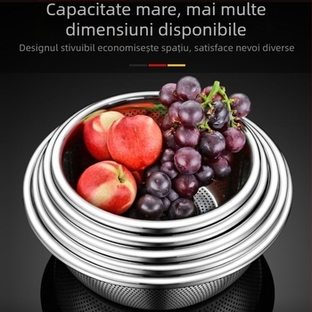 Coș de scurgere din oțel inoxidabil pentru spălarea legumelor și fructelor, strecurătoare pentru orez și aluat, vas de scurgere alimentelor
