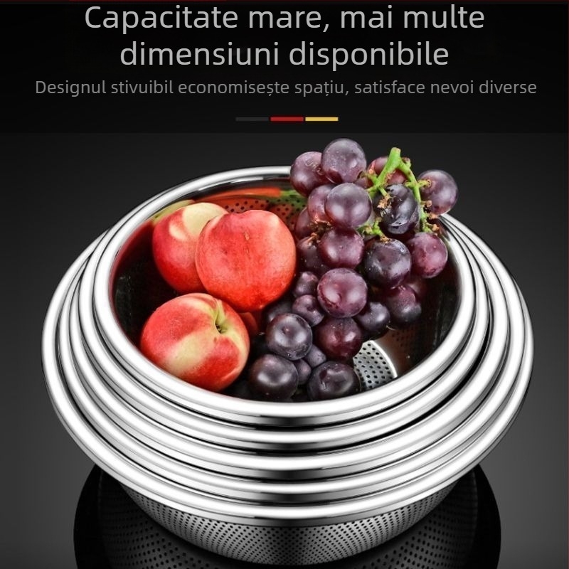 Coș de scurgere din oțel inoxidabil pentru spălarea legumelor și fructelor, strecurătoare pentru orez și aluat, vas de scurgere alimentelor