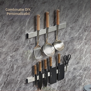 Suport magnetic pentru cuțite din oțel inoxidabil, montaj pe perete pentru bucătărie, fără găuri, magnet puternic, 304