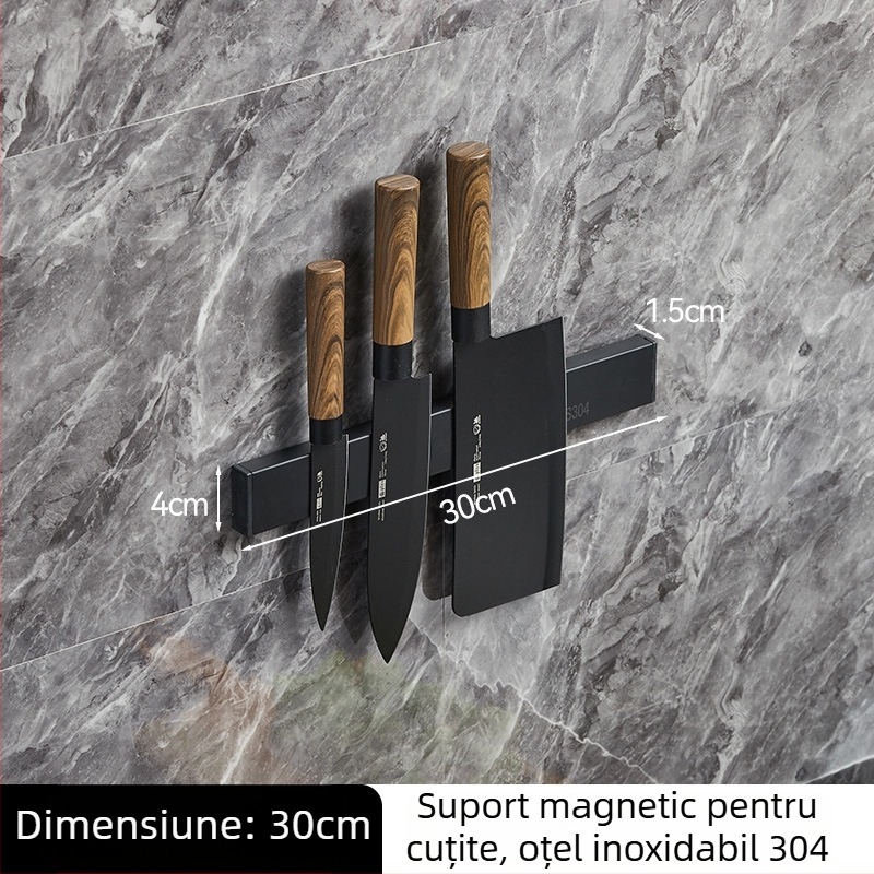 Suport magnetic pentru cuțite din oțel inoxidabil, montaj pe perete pentru bucătărie, fără găuri, magnet puternic, 304