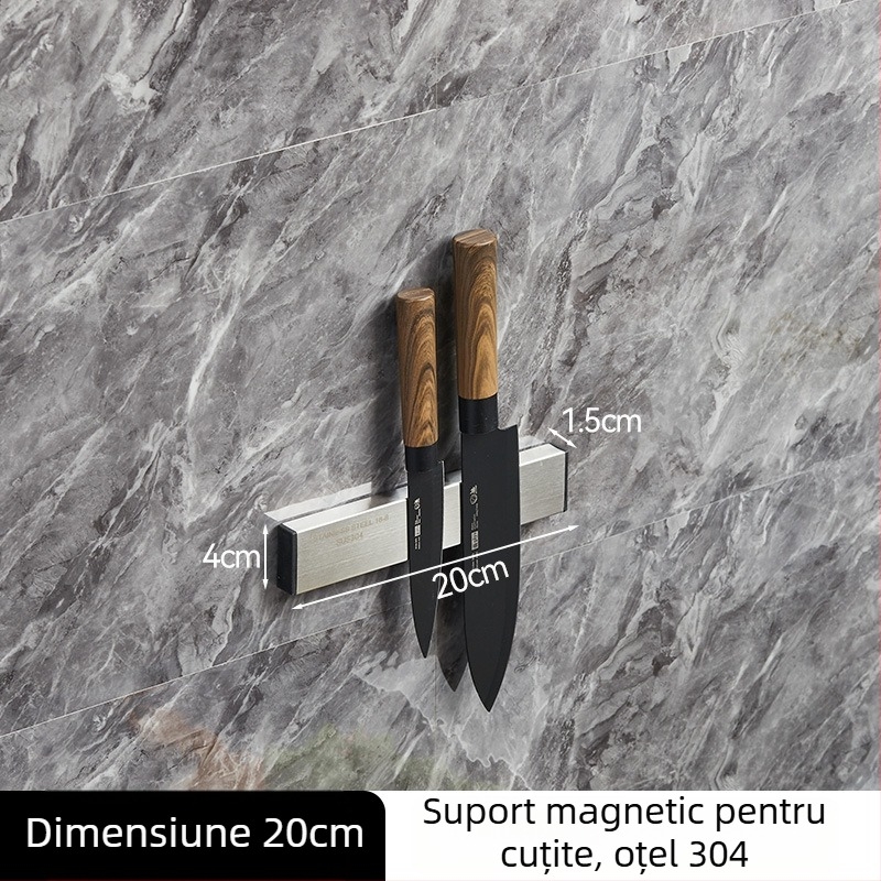 Suport magnetic pentru cuțite din oțel inoxidabil, montaj pe perete pentru bucătărie, fără găuri, magnet puternic, 304