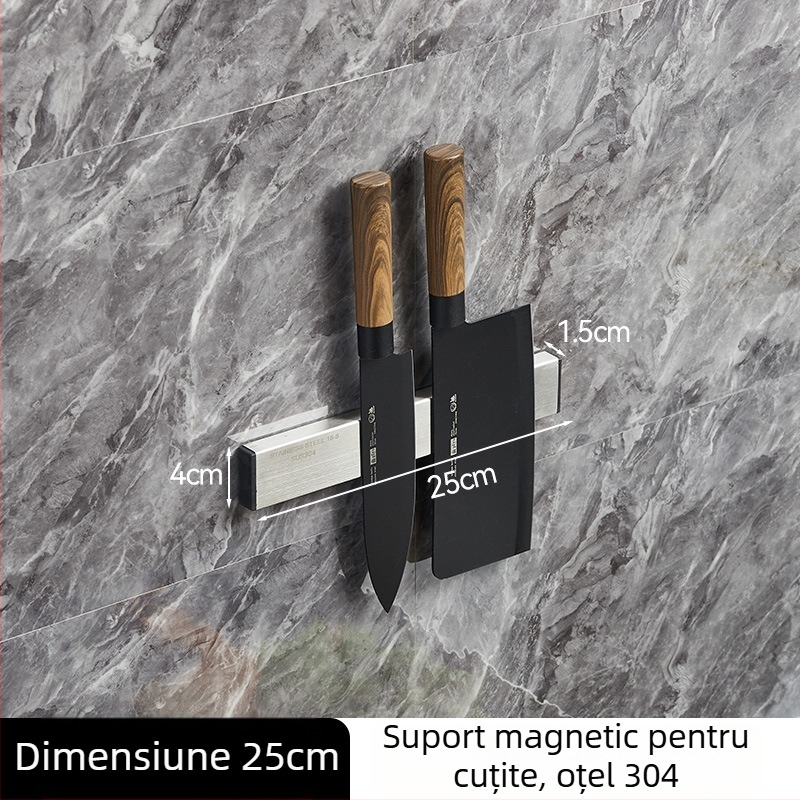 Suport magnetic pentru cuțite din oțel inoxidabil, montaj pe perete pentru bucătărie, fără găuri, magnet puternic, 304