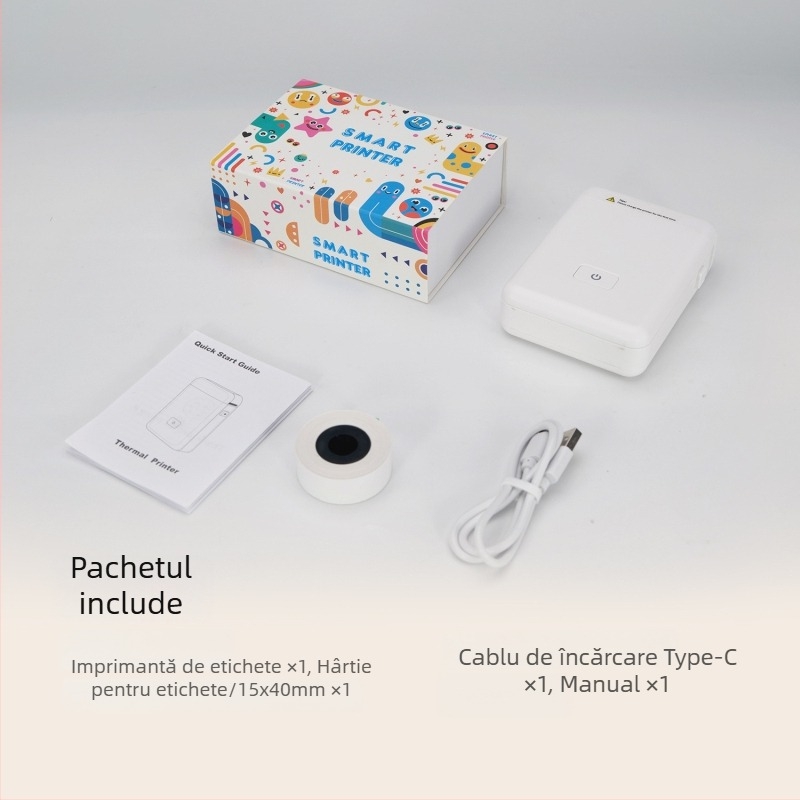 Imprimantă termică pentru etichete, Bluetooth, compactă, de buzunar, pentru uz casnic