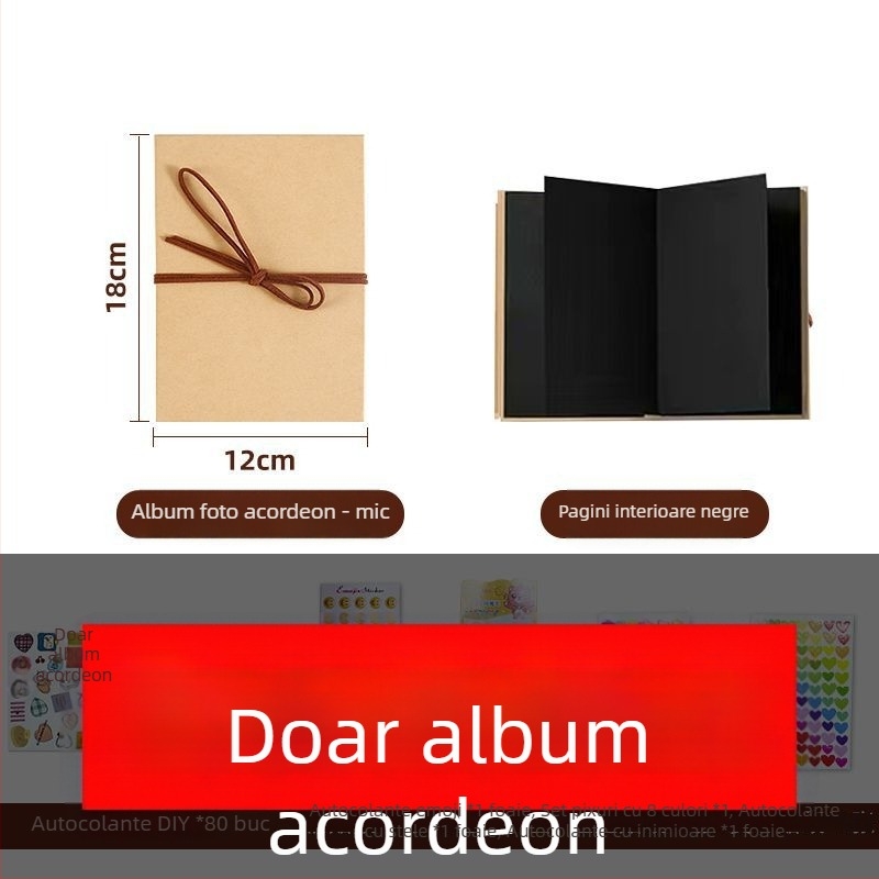 Album foto cu copertă neagră, stil acordeon, carte 3D pop-up pliabil DIY pentru cupluri, cadou de absolvire