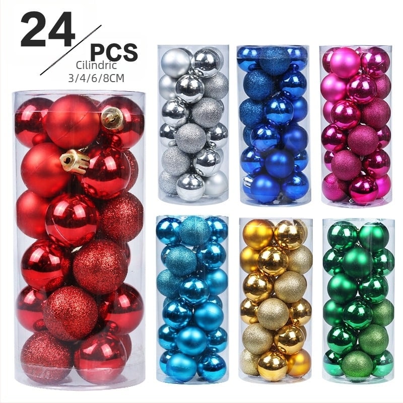 Ornamente pentru brad, bile de 3/4/6/8 cm, lucioase, mate și cu sclipici