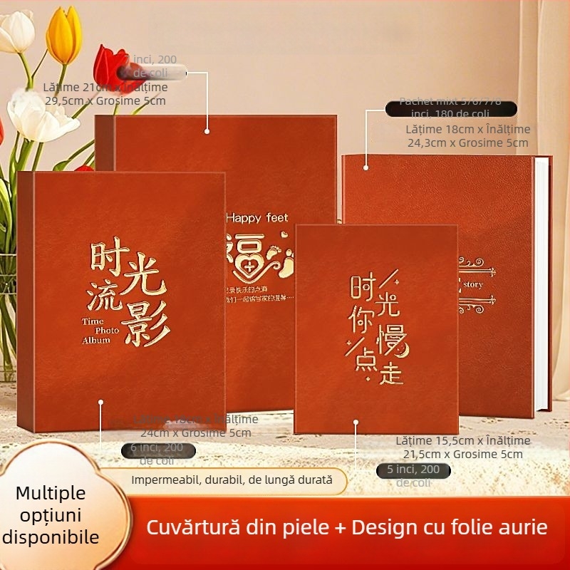 Album foto de 5–6 inchi, album memorabil, capacitate mare pentru fotografii de familie și de cuplu, cu pagini de tip inserție.
