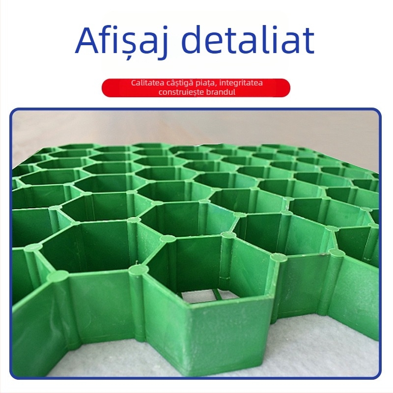 Grilă din plastic gri pentru plantarea gazonului, 5 cm, margine plată, pentru versanți și parcări