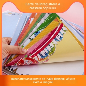 Carte de creștere A4 pentru grădiniță și școala primară – pagini color, album foto cu copertă PP, 16–20 pagini, șablon universal