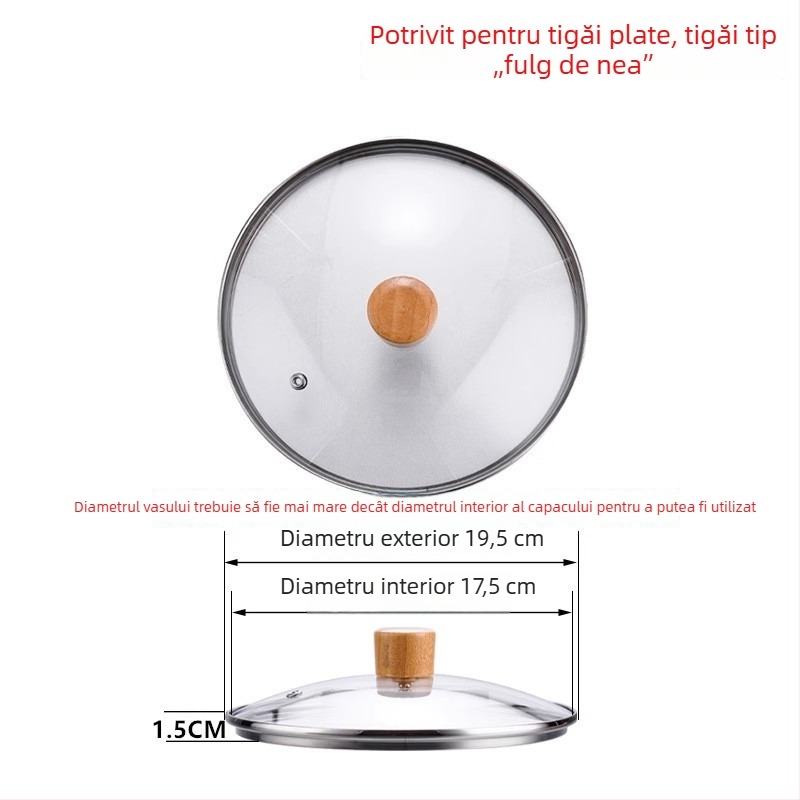 Capac din sticlă temperată, universal pentru oale și wok, transparent