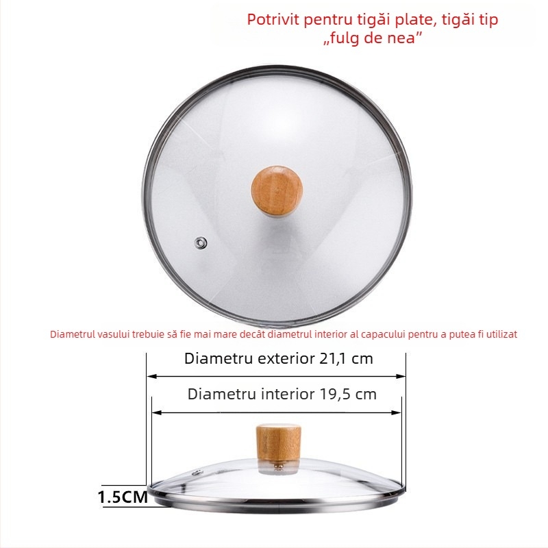 Capac din sticlă temperată, universal pentru oale și wok, transparent