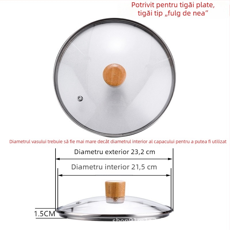 Capac din sticlă temperată, universal pentru oale și wok, transparent