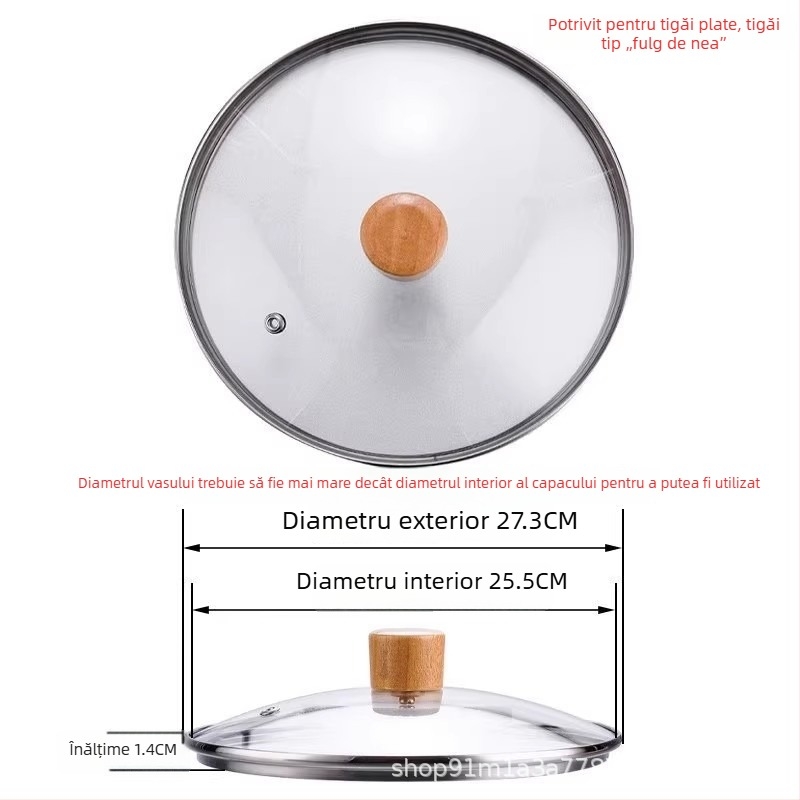 Capac din sticlă temperată, universal pentru oale și wok, transparent