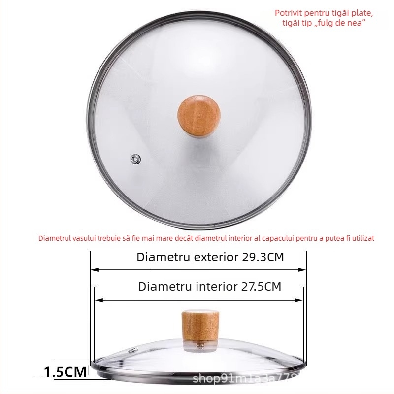 Capac din sticlă temperată, universal pentru oale și wok, transparent