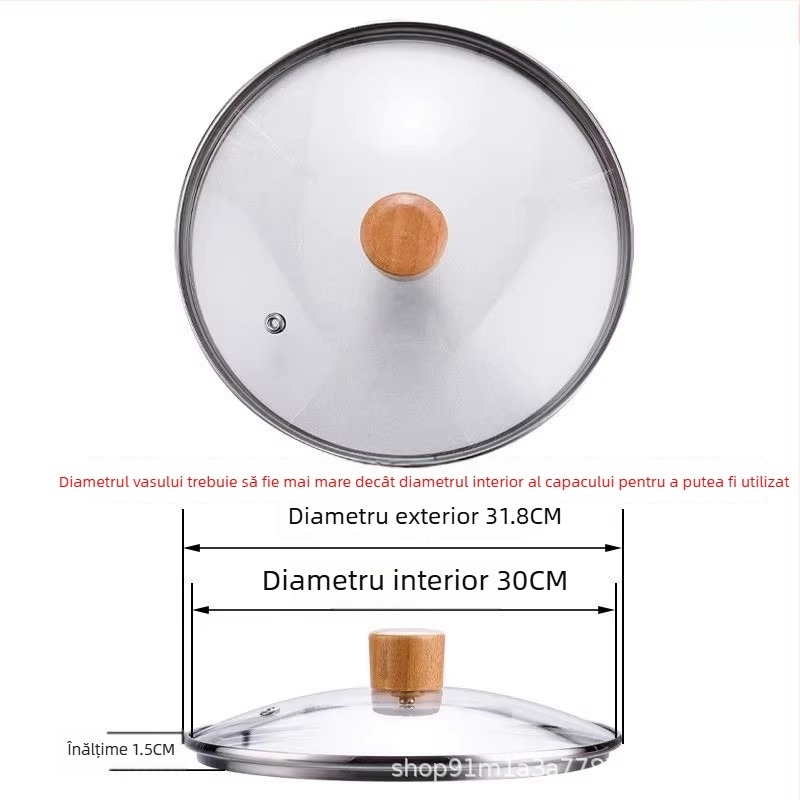 Capac din sticlă temperată, universal pentru oale și wok, transparent
