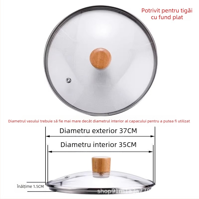 Capac din sticlă temperată, universal pentru oale și wok, transparent