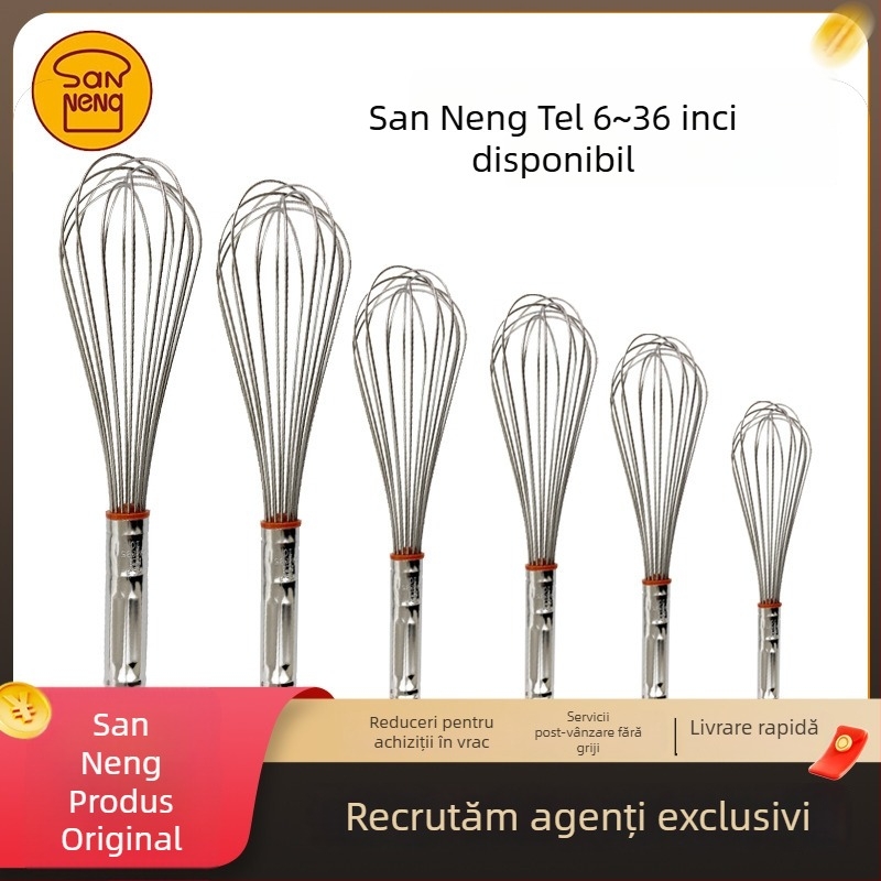 Sanneng SN4883 din oțel inoxidabil, 8/10 inci beatător manual pentru ouă – uz casnic